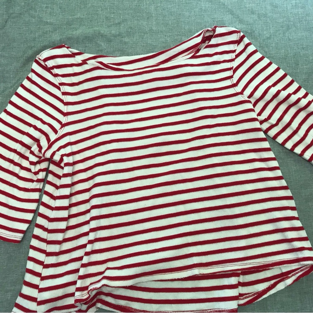 Free People White and Red Striped Top